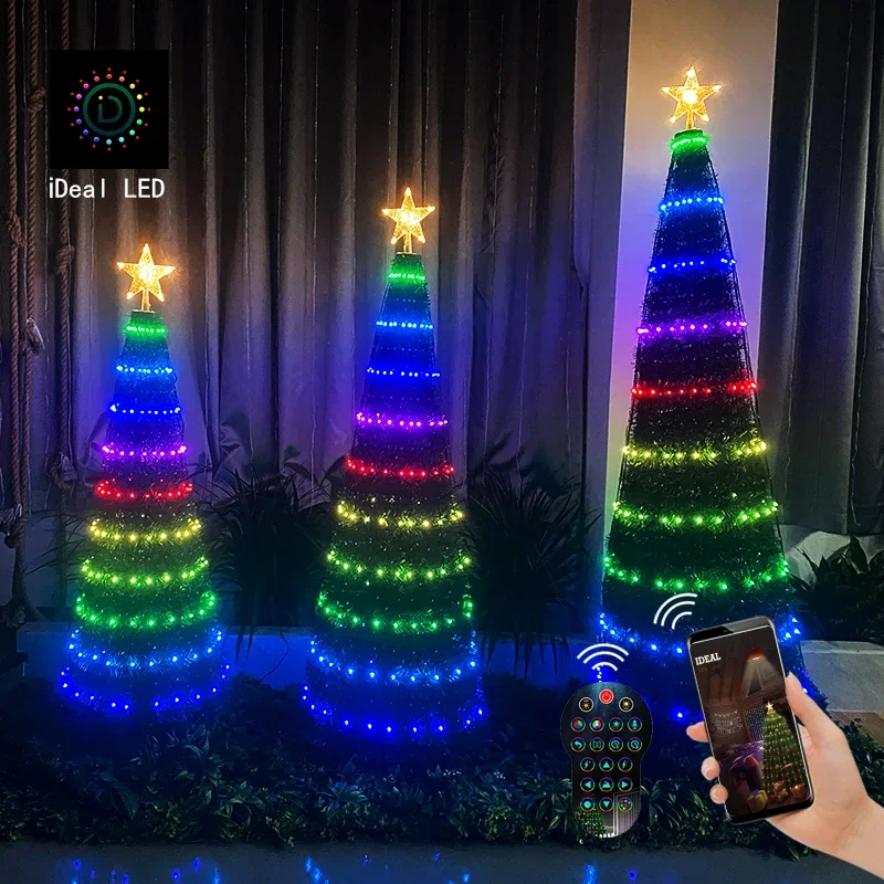 Smart Christmas Tree Toppers Lights App Control DIY Text Pattern Scene RGB Fairy LED Star String Festival Party Decoration