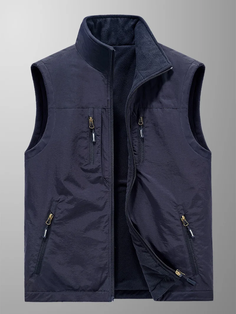 Men's Vests for Fall Winter Padded and Thickened Workwear Jacket Multi-pocket Stand-up Collar Undershirt Men's Outdoor Shoulder