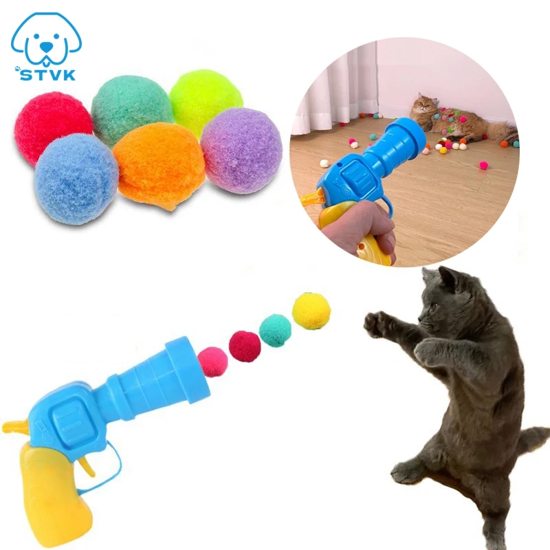 

Interactive Launch Training Cat Toys Creative Kittens Mini Pompoms Games Stretch Plush Ball Toys Cat Supplies Pet Accessories