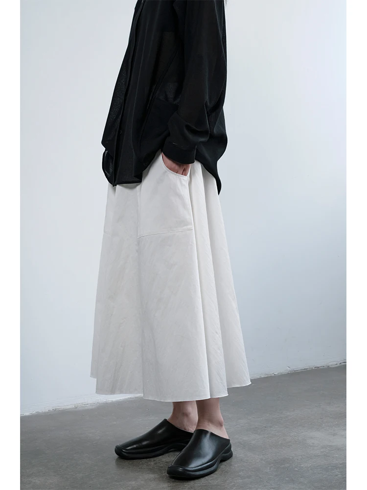 

Toughsen White Cotton Nylon Elastic Waist Texture Straightened Daily Matchings Frayed Half Skirt Women's Casual A-Line S...