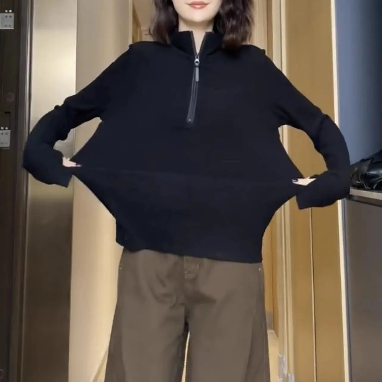 Large Size Women's Clothing Autumn And Winter New Solid Color Casual Versatile Stand-up Collar Zipper Long-sleeved Sweater