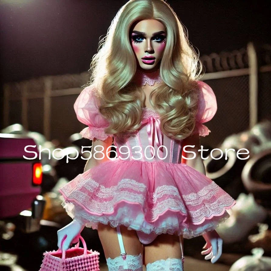 

Розовое очаровательное мини-платье для коктейльных вечеринок с пышной юбкой, корсетом и шнуровкой, в стиле Лолита, короткое, для выпускного вечера, косплей, на заказ