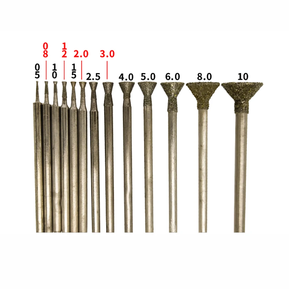 13pcs Trumpet Grinding Bit Accessory 2.35mm Ultra-Thin T Head Shank Diamond Mounted Point Stone Jade Carve Polish Engrave Tool