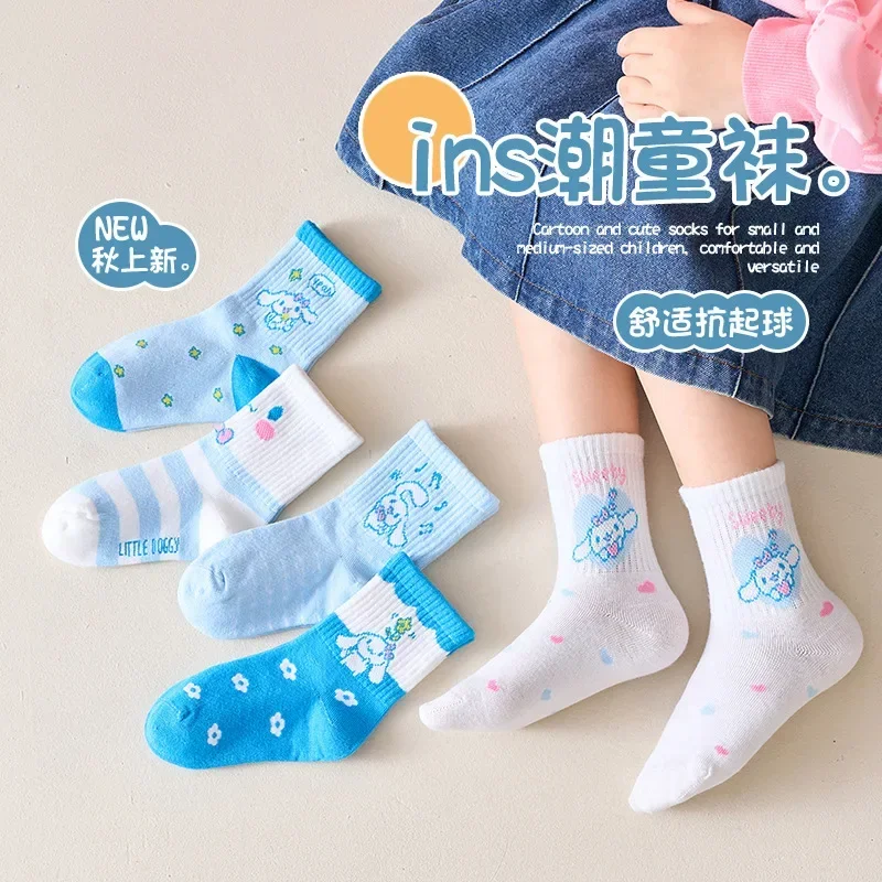 

5pcs Children Kawaii Sanrio Cinnamoroll My Melody Ins Casual Socks Cute Cartoon Kuromi Mid Tube Stocking Gifts for Kids