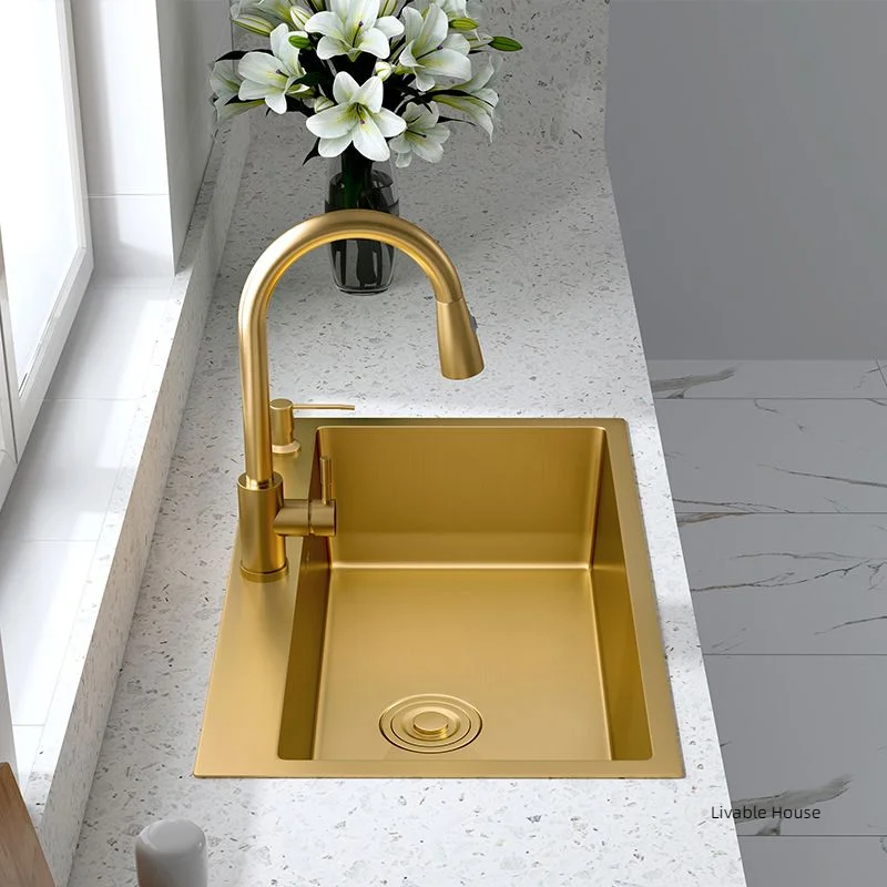 Gold Kitchen Sink Above Counter or Undermount  304 Stainless Steel Kitchen Sink Large Single Bowl Basket Drainer Washing Basin