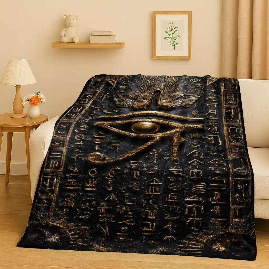 HD Ancient Egypt Pictographic Eye of Horus Flannel Blanket,Ultra Soft Warm Plush Throw for Home Bedroom Bed Sofa Cover Office