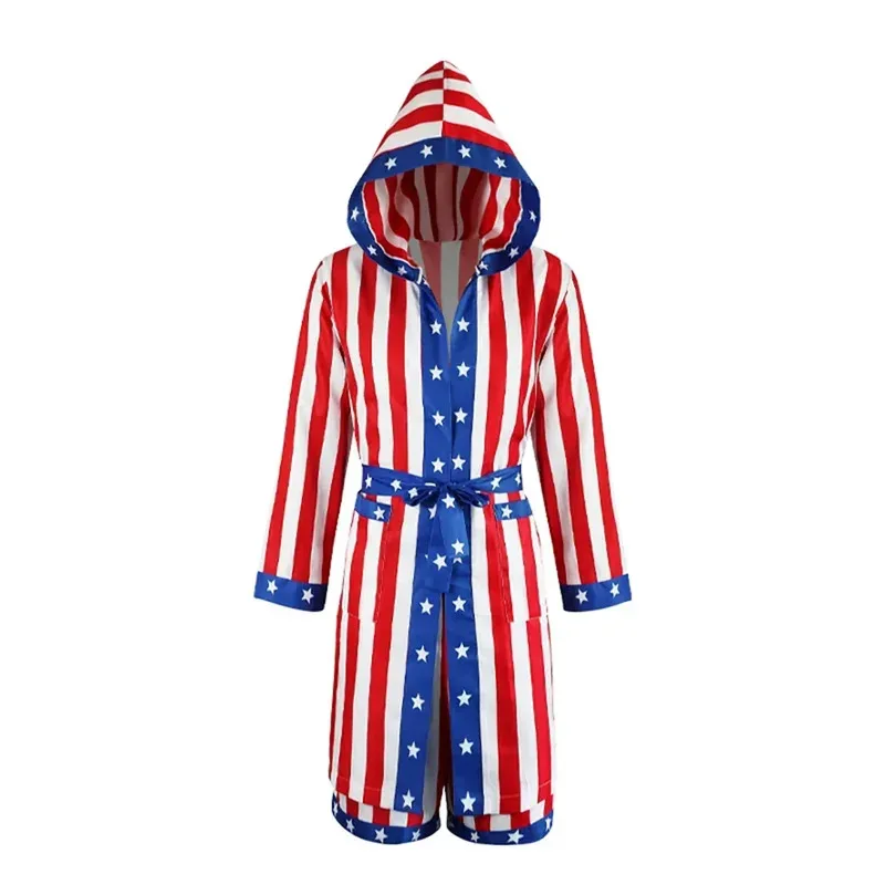 Disfraz de Rocky Balboa Boxer para niño, capa roja con capucha, pantalones cortos, bata de boxeo de película, abrigo, pantalones, cinturón, Cosplay de Halloween, 3 uds.