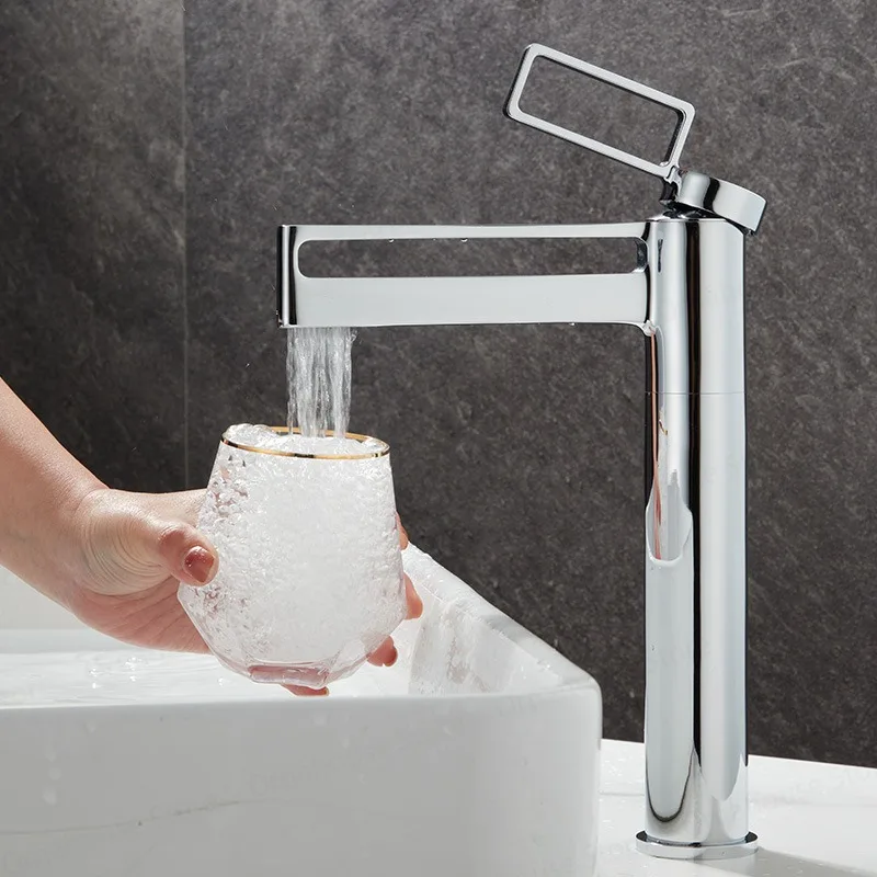 

Creative Fashion Bathroom Basin Faucet Luxury Hot and Cold Mixed for Bathroom Black Brass Faucet Single Lever