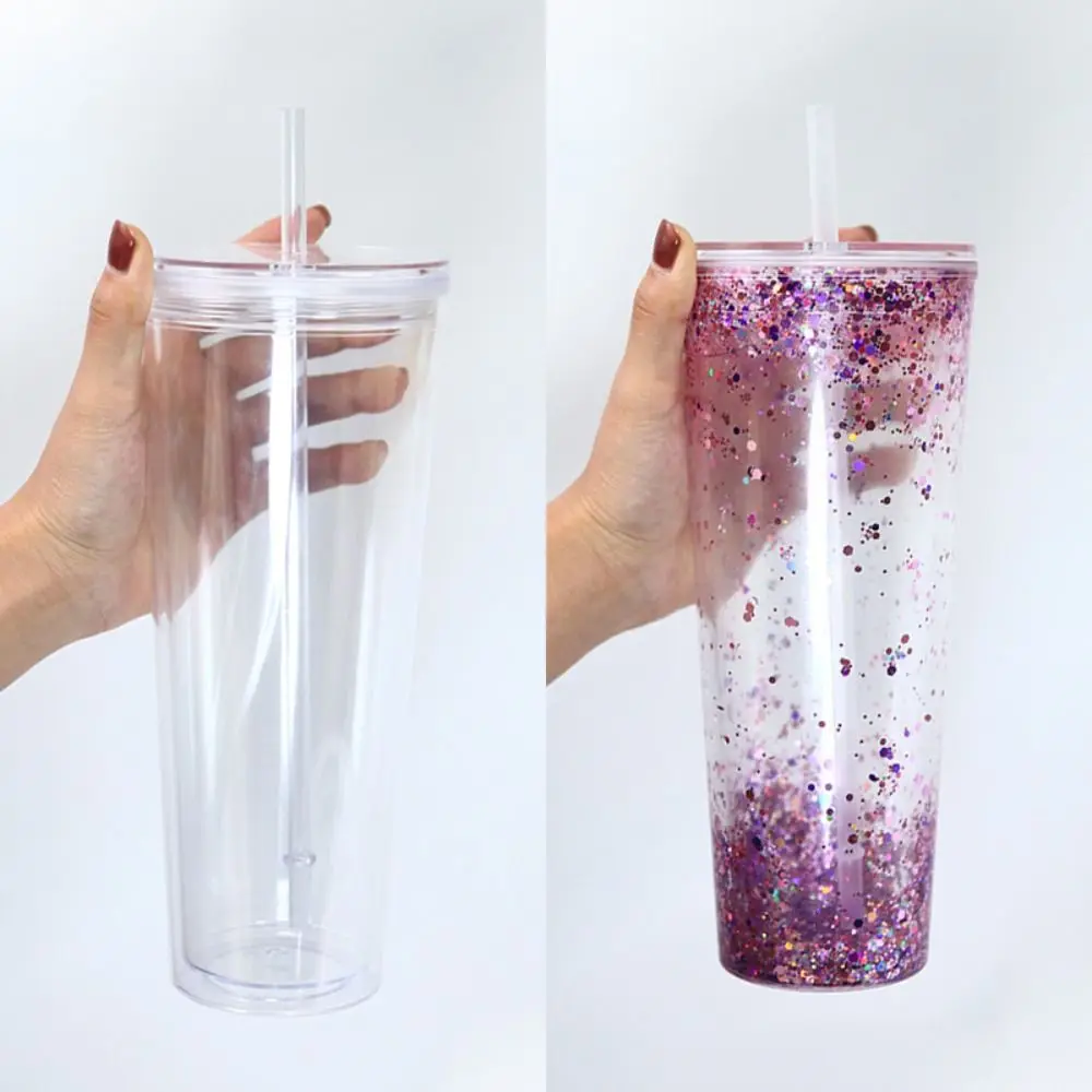 NEW 24oz Capacity Snowglobe Tumbler Transparent Pre-Drilled Holes Snow Globe Cup DIY Glitter Snow Globe Drinkware
