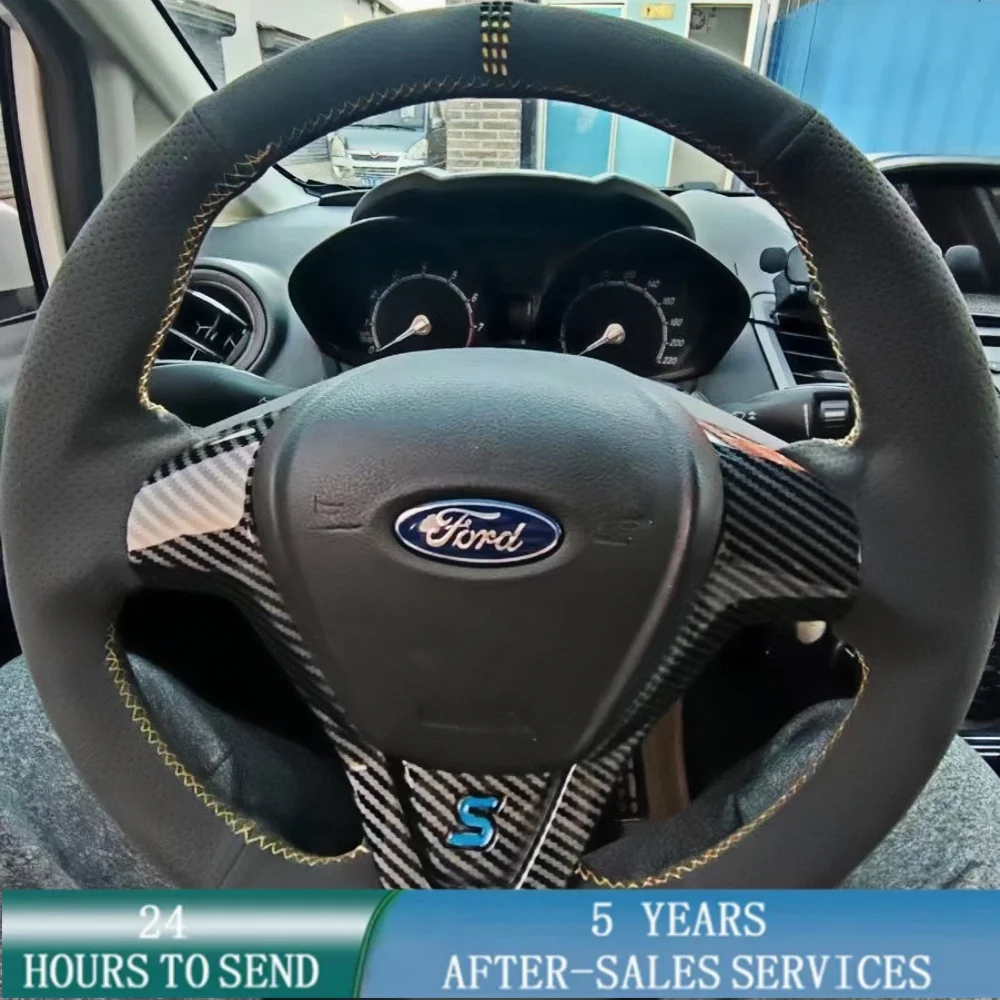 Volante per auto personalizzato Treccia Copertura Cucito a mano Pelle scamosciata per Ford Fiesta 2008-2013 Ecosport 2013 2014 2015 2016