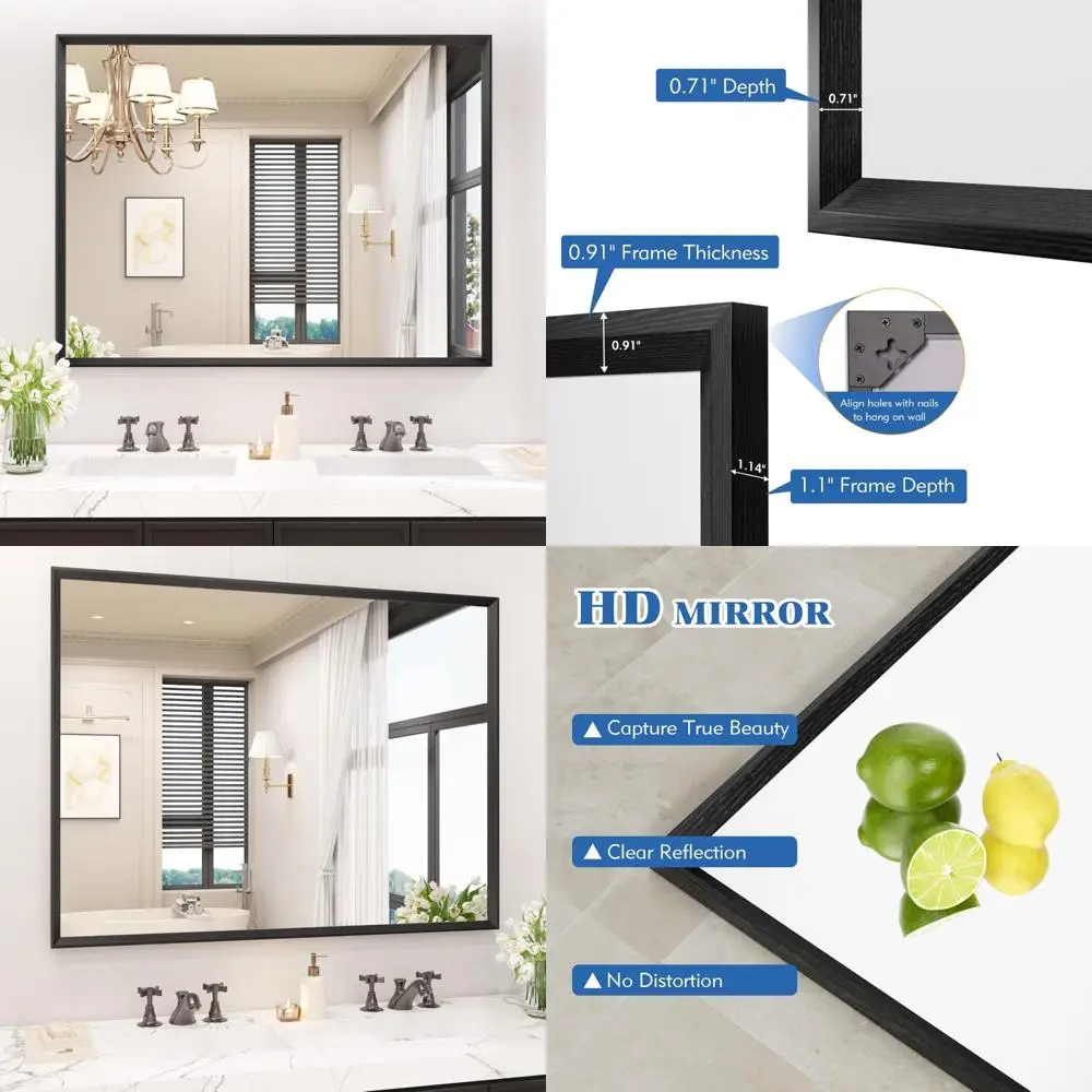 

Зеркало для ванной комнаты 40x36 дюймов, прямоугольник в матовой черной рамке, закаленное стекло 4 мм, антикоррозийное, настенное косметическое зеркало для ванной комнаты