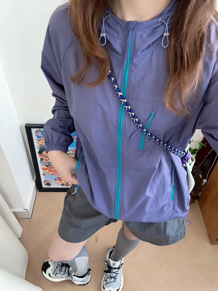 

Летняя велосипедная куртка Dopne Purple для активного отдыха, тонкая, быстросохнущая, с защитой от солнца, дышащая, из полиэстера, с капюшоном, на молнии