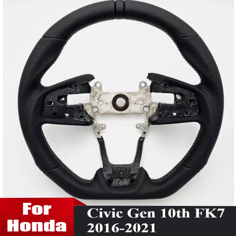 

Full Leather Steering Wheel For Honda Civic Gen 10th FK7 2016-2021 Perforated Leather Car Steering Wheel Flat Bottom D-Shape