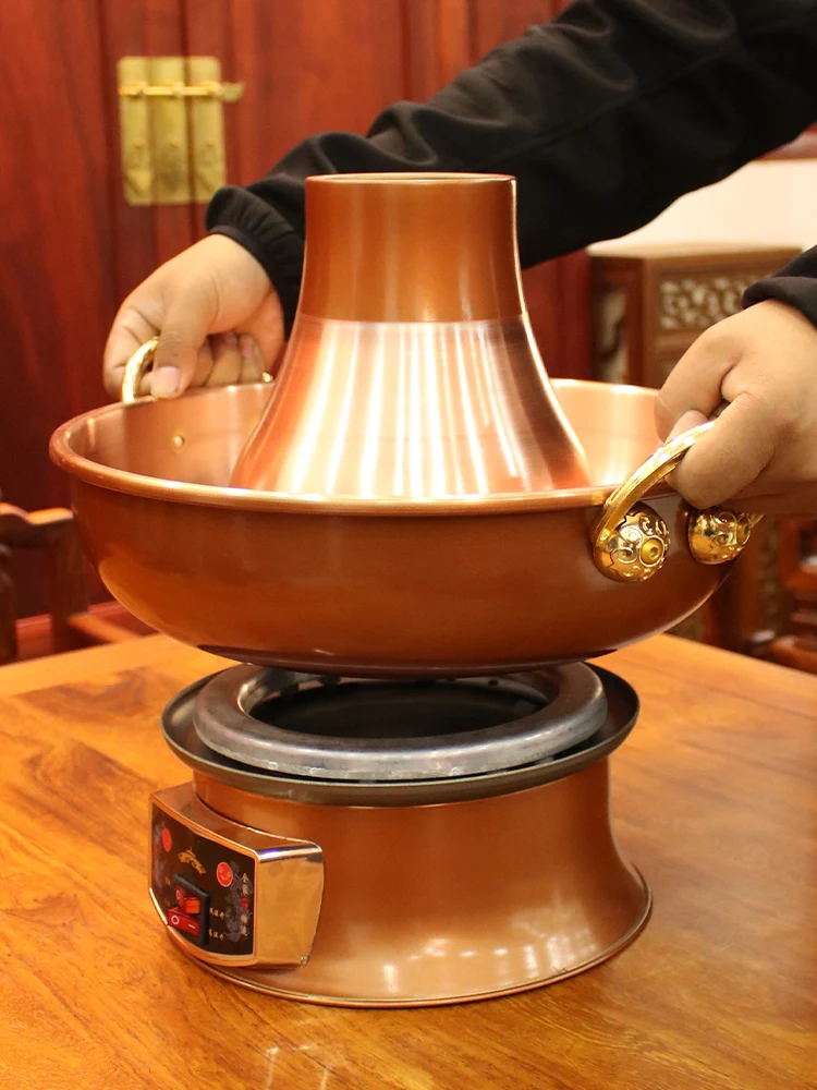 New Pure Copper Hot Pot Split Copper Pot Plug-in Electric Copper Hot Pot Yuanyang Pot Shabu Hotpot