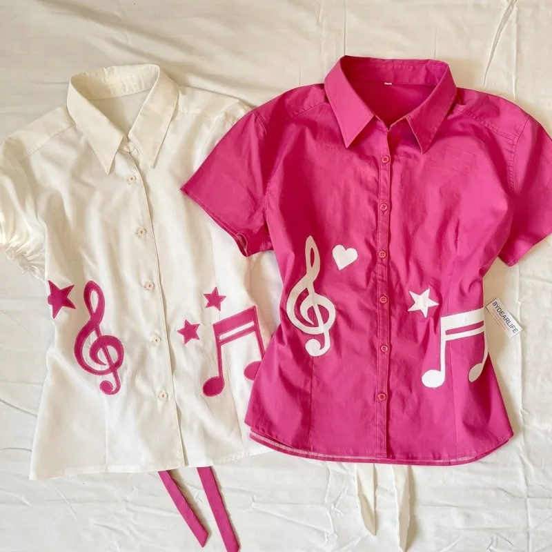 Spicy girl retro women's T-shirt with musical note pattern, personalized and trendy Gothic shirt