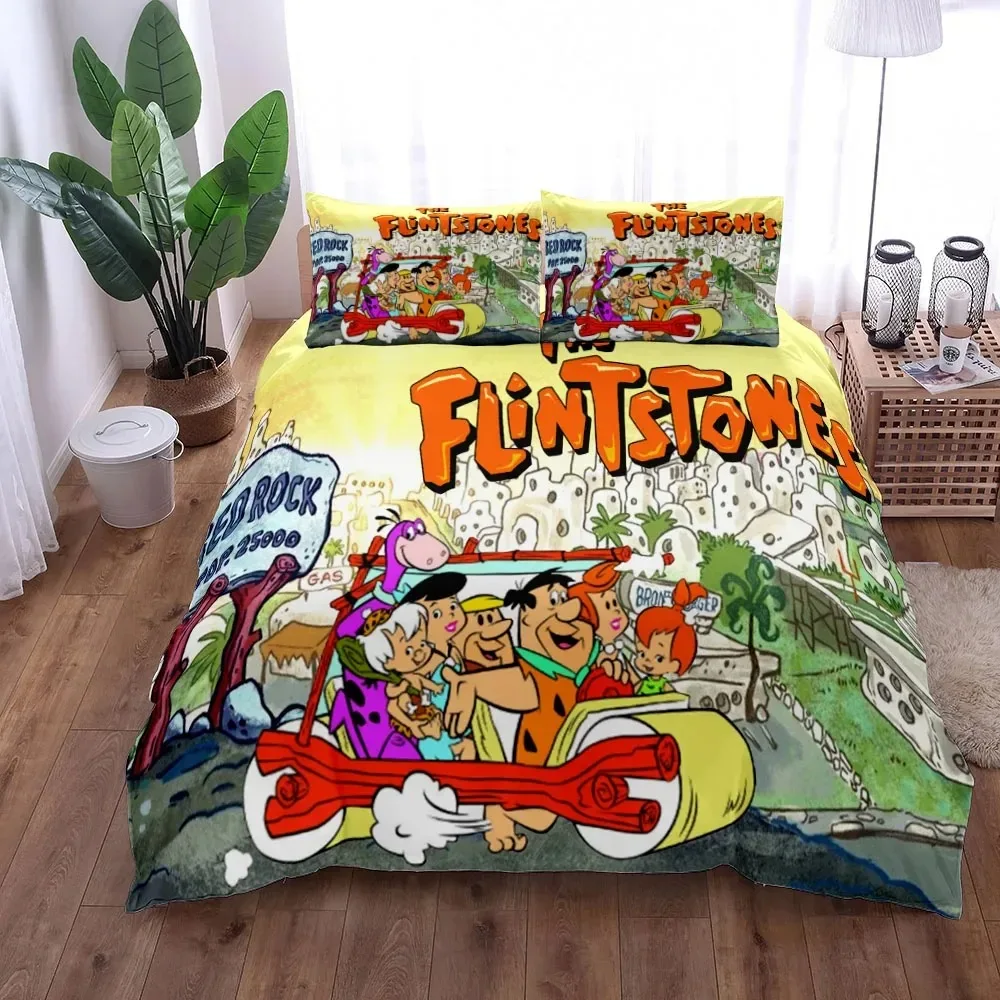 3D Anime The Flintstone Duvet Cover Set King Queen Double Full Twin Single Size Bed Linen Bedroom Duvet cover Sets Home Textiles