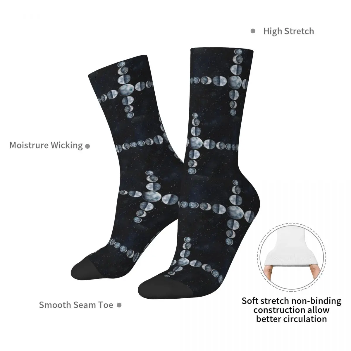 Moon Phases Astrology Socks Harajuku Super Soft Stockings All Season Long Socks Accessories for Unisex Birthday Present