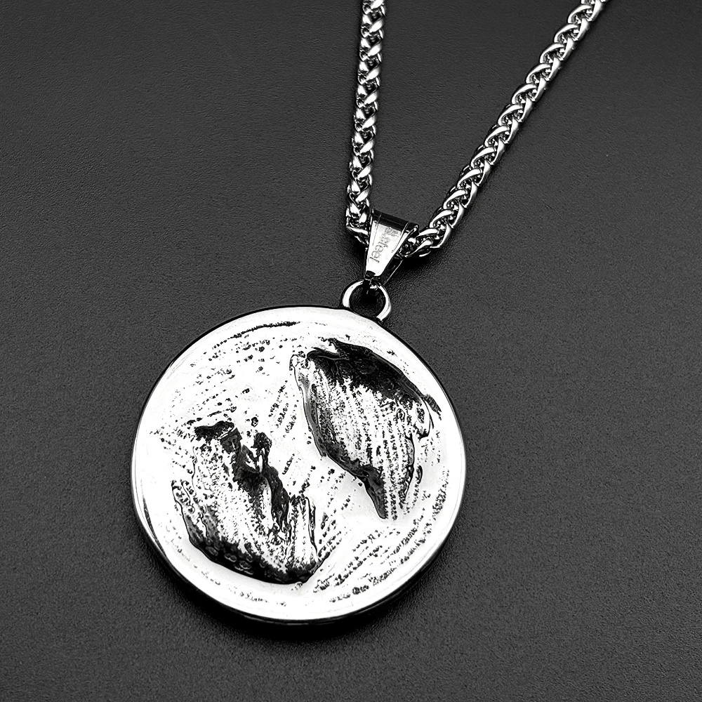 Nordische Mythische Doppel-Wolf-Rune-Kette für Damen und Herren, Edelstahl, Schwarz, Retro, Okkultismus, Herrenhalskette, Schmuckgeschenke – Detail 6