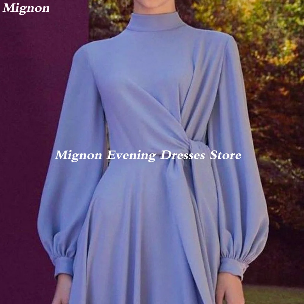 Mignon Satin A-line O-neck Arab Ruffle Prom Gown Floor Length Saudi Evening Formal Elegant Party Dress for Women 2023