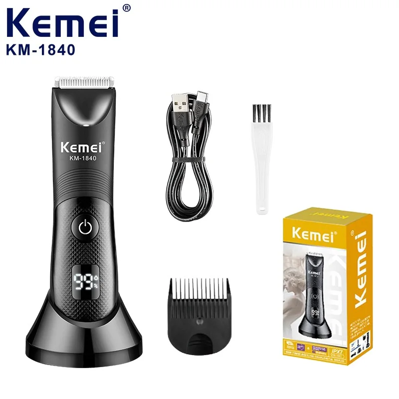 KEMEI 1840 Professional Hair Clippers for Men Waterproof Electric Hair Trimmer Set Rechargeable Barber Clippers with LCD Display