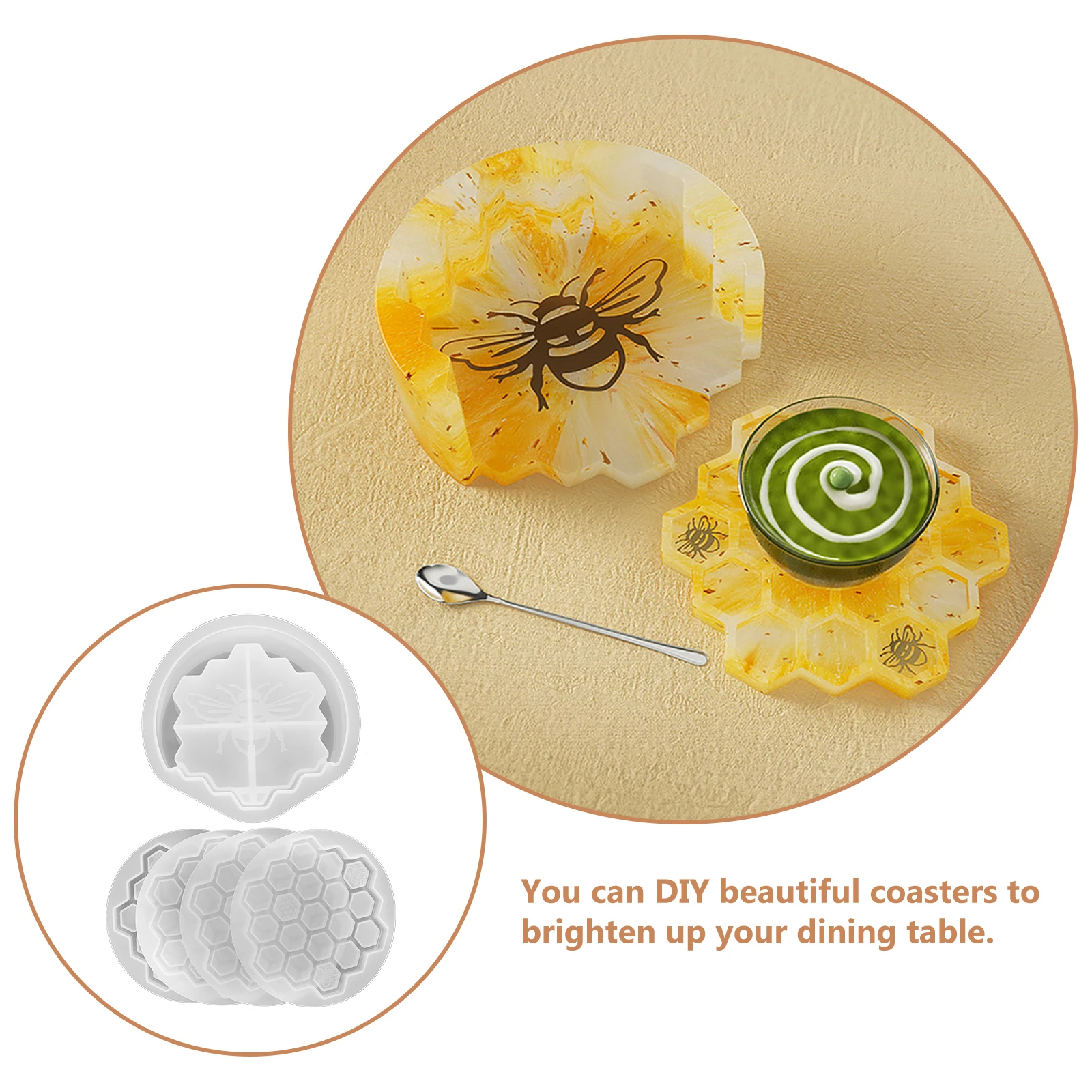 

1Set Honeycomb Silicone Coaster Set Non Slip Heat Resistant Beverage Mug Coasters with Holder for Hot Cold Drinks Table