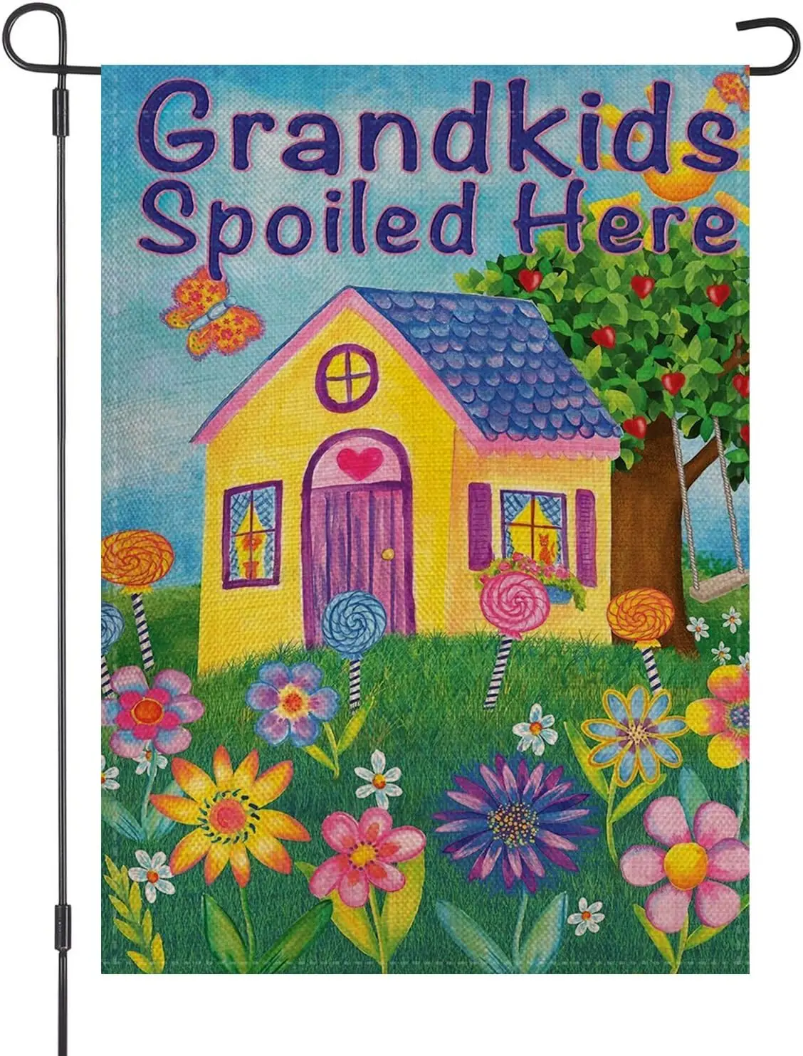 Grandkids Spoiled Here Garden Grandpa Grandma House Flag Burlap Double Sided Yard Outdoor Decoration 12.5 x 18 Inch