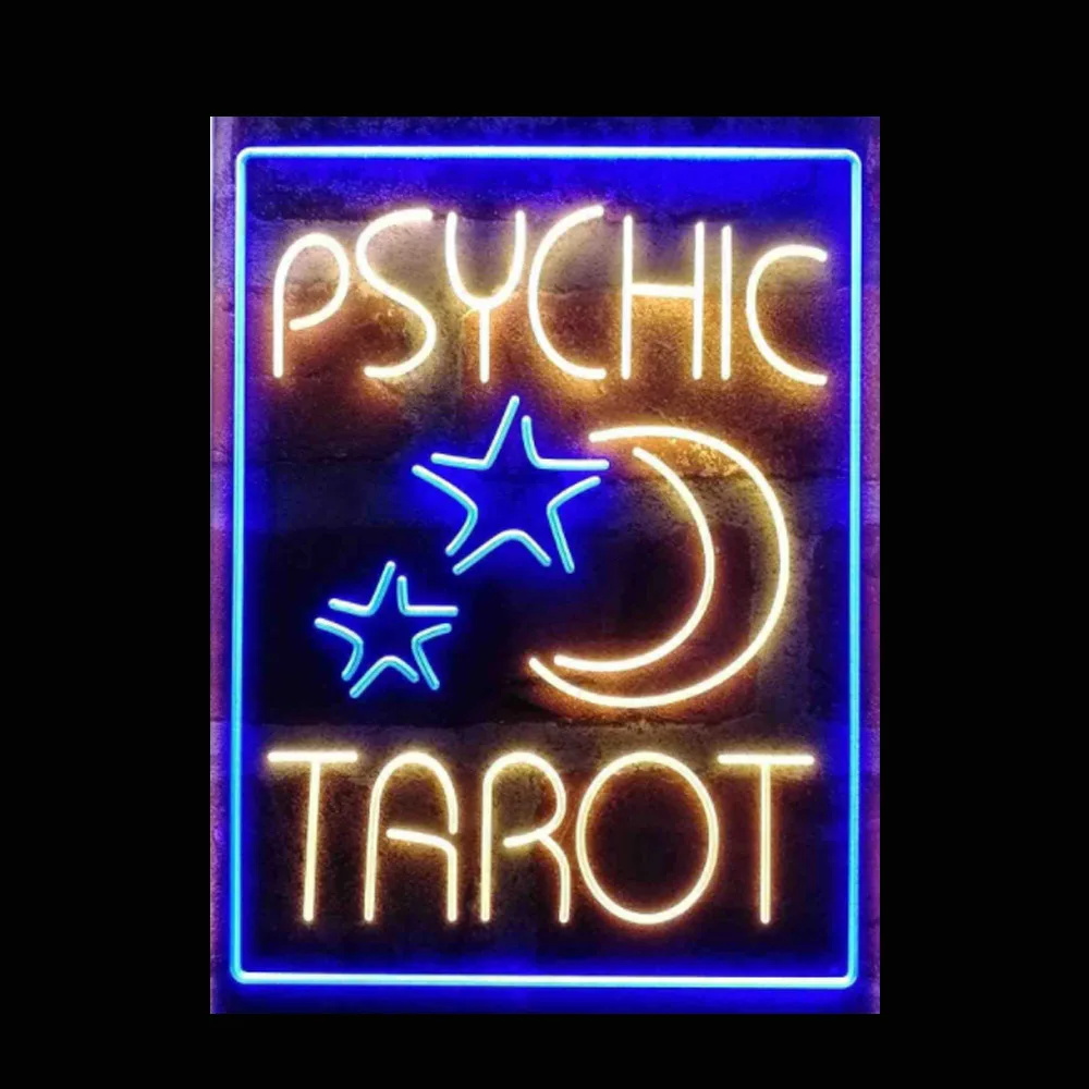 PSYCHIC Tarot Star Moon Neon Light Sign Custom Handmade Real Glass Tube Store Bar Advertise Room Decoration Display Lamp 14X 17