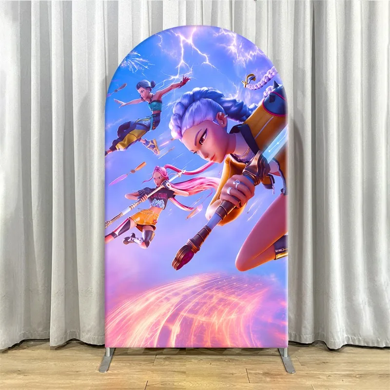 Non Elastic Kpop Demon Hunters Arch Backdrop Cover Single-layer Huntrax Premium Event Backdrop for Parties and Photo Sessions