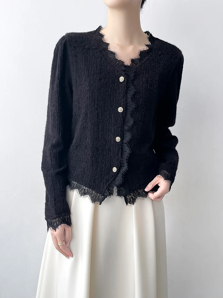 

Korean Sle V-Ne Lace irt Women's Fce Lined Base Layer Top Spring Autumn Winter Faion Ele Trimmed Inner Wear