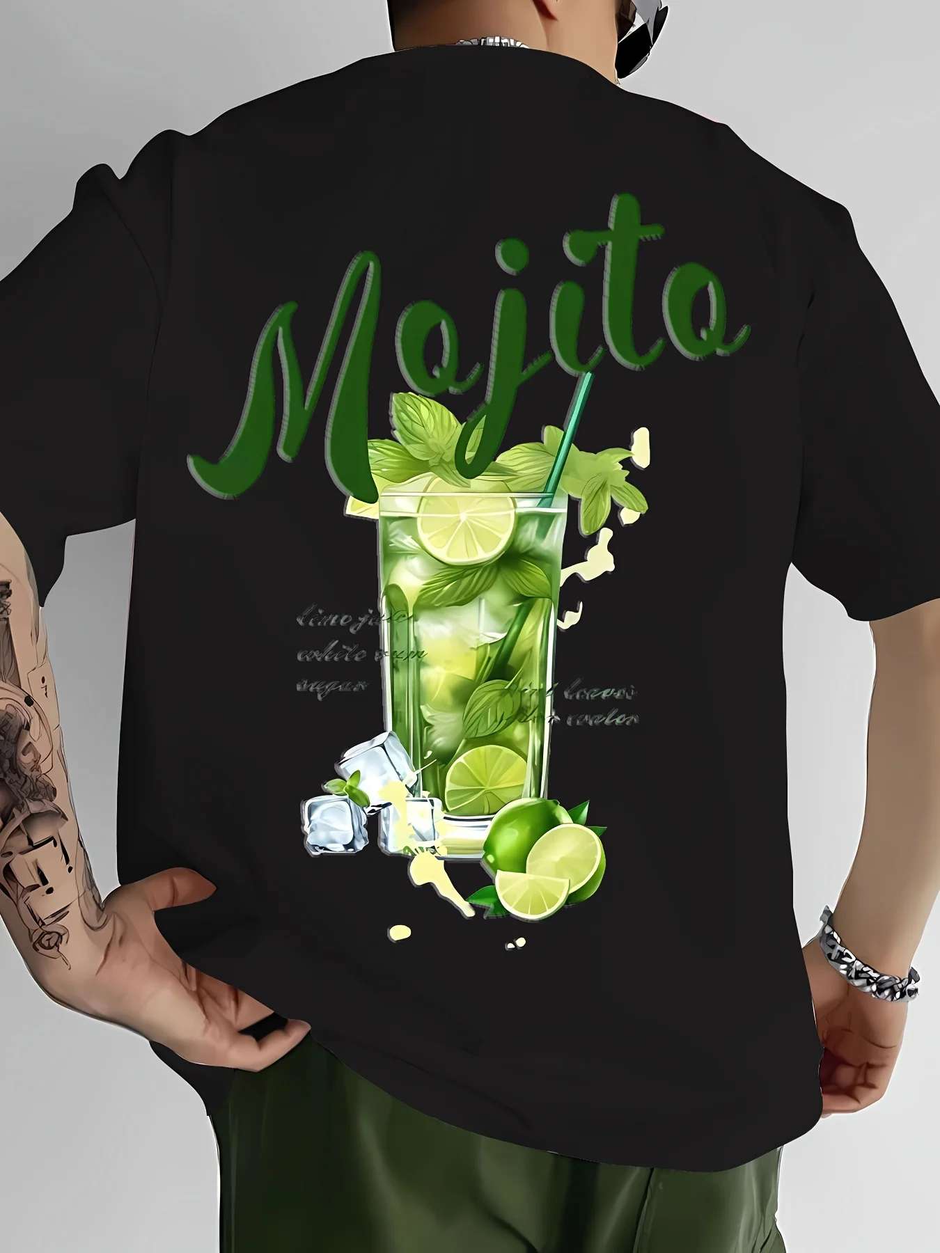 Men Summer New Style T-shirt Vibrant Mojito Cocktail Pattern Breathable Fabric 100%Pure Cotton Material Trendy Versatile Fashion