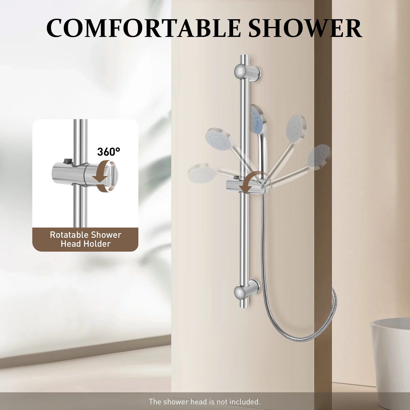 Barra Scorrevole Per Doccia 66 Cm 54 Cm Altezza Regolabile 360 ° Asta Girevole Da Parete Per Bagno-image