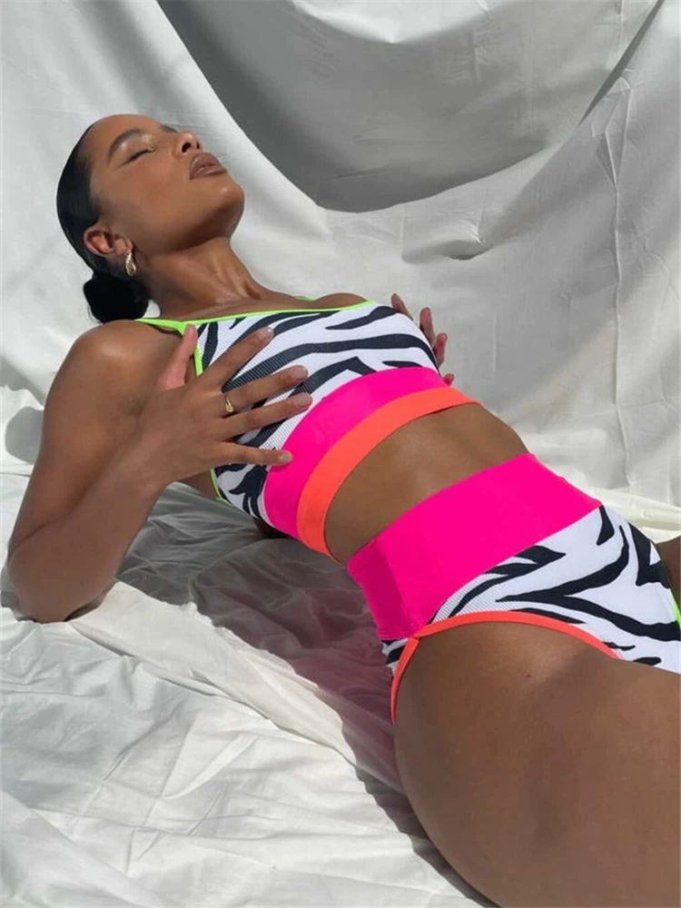 2023 Sexy Bikini Set Zebra Striped Swimsuit High Waist Bikini Biquini Beachwear Swimwear Spaghetti Strap Women Bathing Suit B778