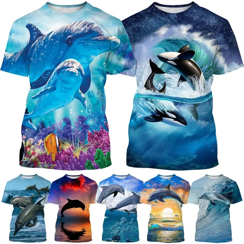 Smile Dolphin T Shirt Men Casual 3D Funny Dolphins Printed Short-sleeved T-shirt Cute Womens Clothing Kawaii Kid Tops Tee Shirts