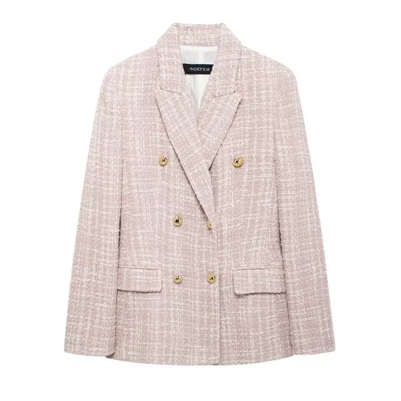 

Women's Casual Long Sve Turn-down Collar Texture Double-breasted Autumn Winter New Arrival Suit Jaet Versatile Sle