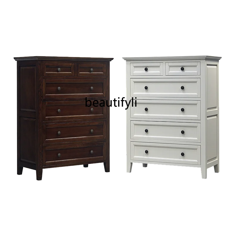 American-Style Solid Wood Drawer Chest of Six Drawers Pure Solid Wood Locker Bedroom Simple Ash Wood