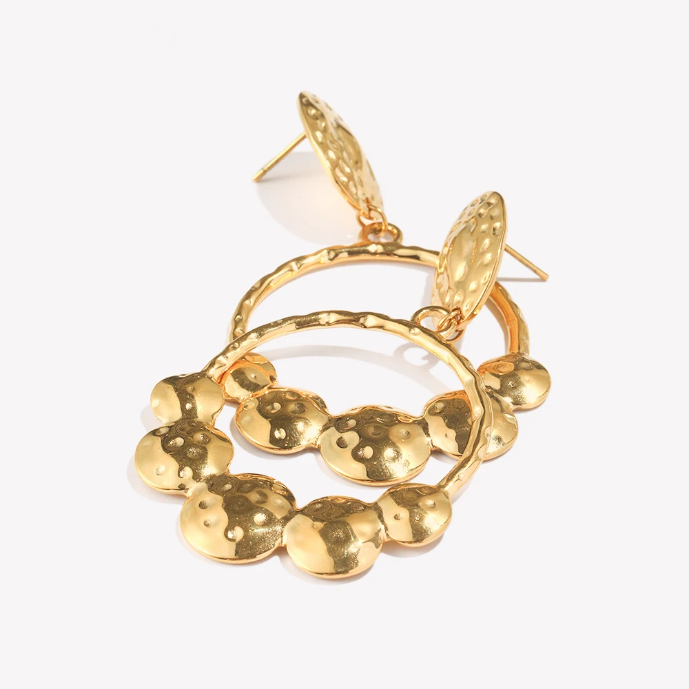 

E.B.belle Waterproof Hammered Ball Round Loop Bohemian Earrings For Women Stainless Steel 18K Gold Plated Statement Earring