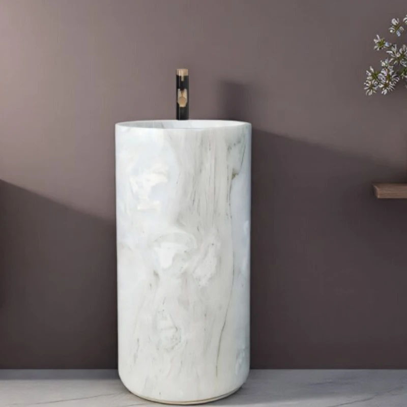 

Natural marble column basin hotel bathroom art stone integrated wash basin KTV wash basin