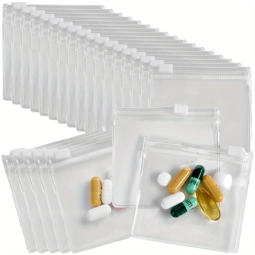 Bolsa para comprimidos com zíper, 12 peças, mini sacos de plástico transparente com trava deslizante, suplementos, joias, artesanato, reutilizáveis, adequados para viagens
