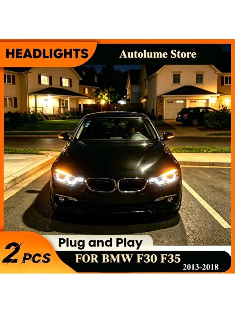 1 Paar Voll-LED-Scheinwerfer-Set für BMW 3er F30 F35 2013-2018, Upgrade-Frontscheinwerfer mit LED-Tagfahrlicht & sequenziellem Blinker in Amber, IP67 wasserdichte klare gehärtete Linse, stoßfestes