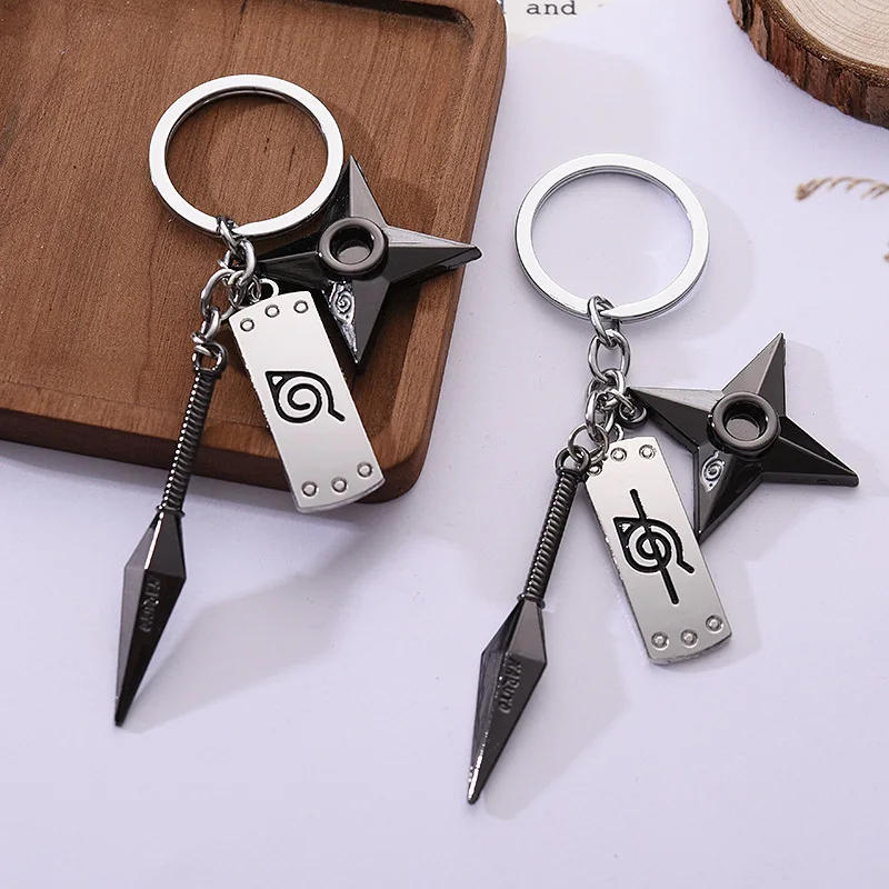 Naruto Anime Kunai Shuriken Konoha Ninja Keychain for Car Keys Bag Backpack Trinkets Keyring Accessories Women Jewelry Men Gift