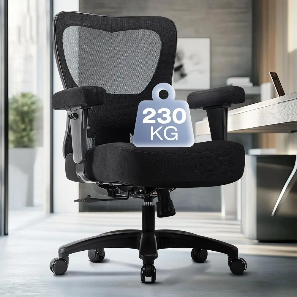 Chaise de bureau ergonomique avec accoudoirs réglables, support lombaire jusqu'à 230 kg, siège pivotant réglable en hauteur