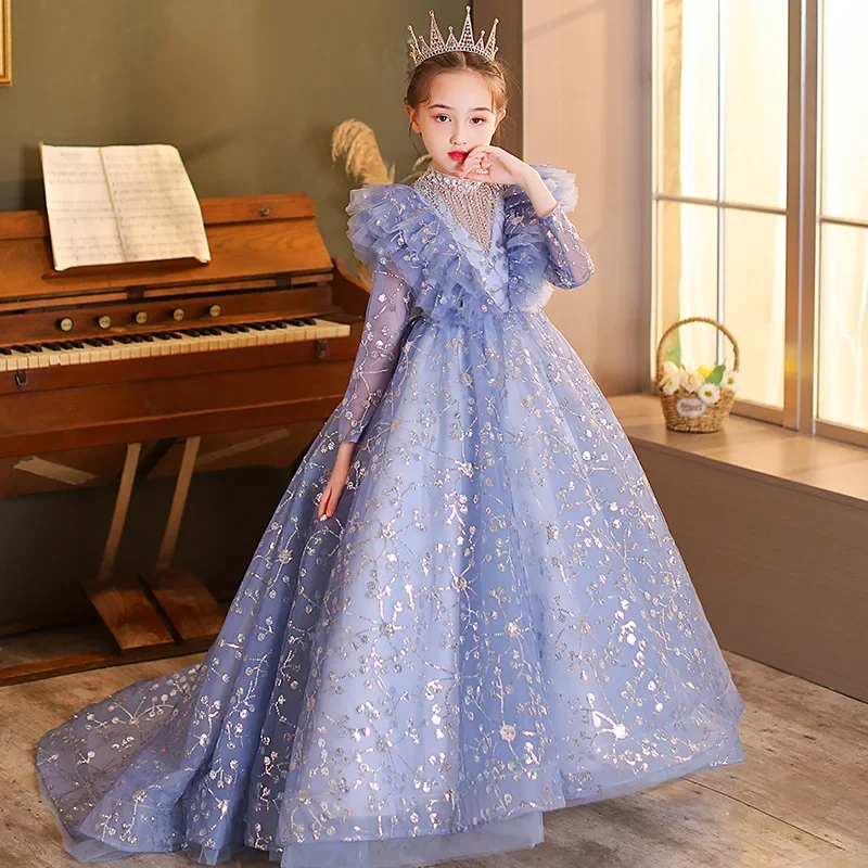 Teenmiro-vestido largo de graduación para niña, vestido de boda de tul con lentejuelas, Vestidos de fiesta de cumpleaños para niño, Vestidos de noche para adolescente