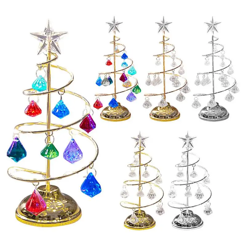 

Crystal Light Up Christmas Tree Rotatable Glitter Battery Operated Tree Lamp Electroplating Iron Art Winter Festival Tree Night