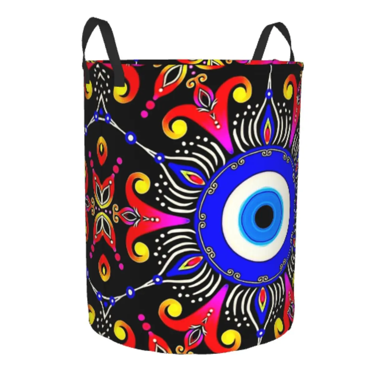 Custom Mediterranean Evil Eye Laundry Basket Collapsible Turkish Amulet Culture Clothes Hamper for Nursery Kids Toys Storage Bin