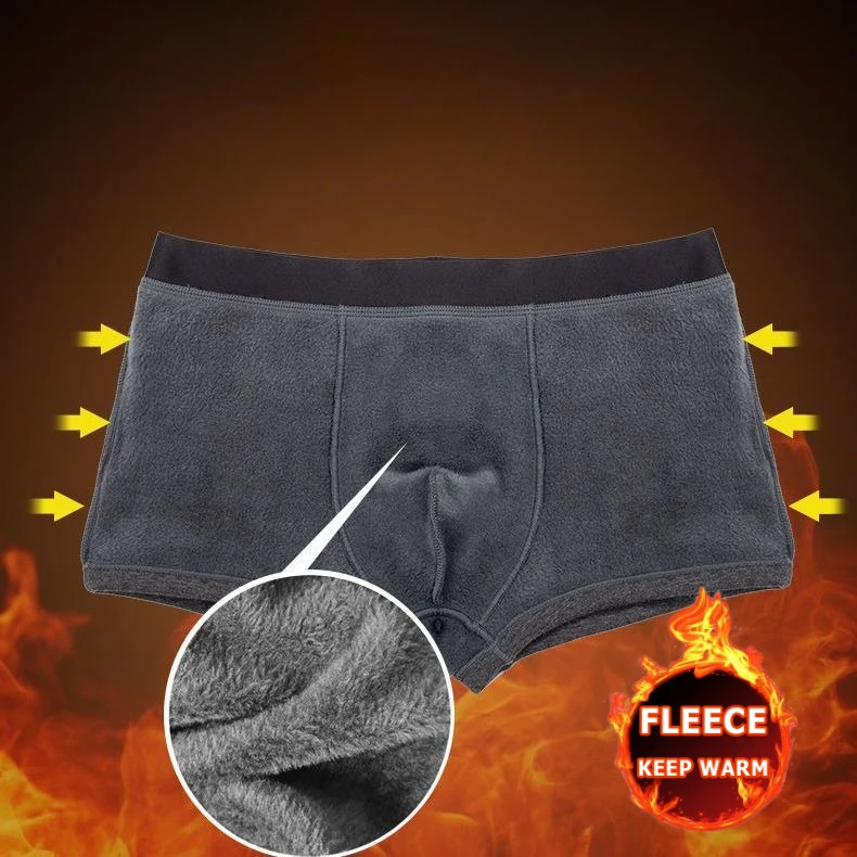 Men's Fleece Underwear Boxers Trouser Thick Warm Underpants Extended Mid-waist Cold-proof Flat-cornered Short Underpants Adult