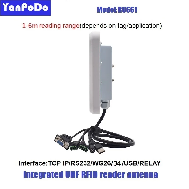 Yanpodo RU661 5-6m Uhf Rfid Reader with LED  Green Light RS232 WG26 USB RELAY Ethernet for Vehicle Management