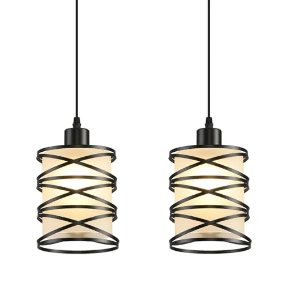 

Комплект из 2 подвесных светильников для кухонного острова, с подвесным светильником и спиральной сеткой, матовым стеклянным плафоном, черный, современный, для помещений