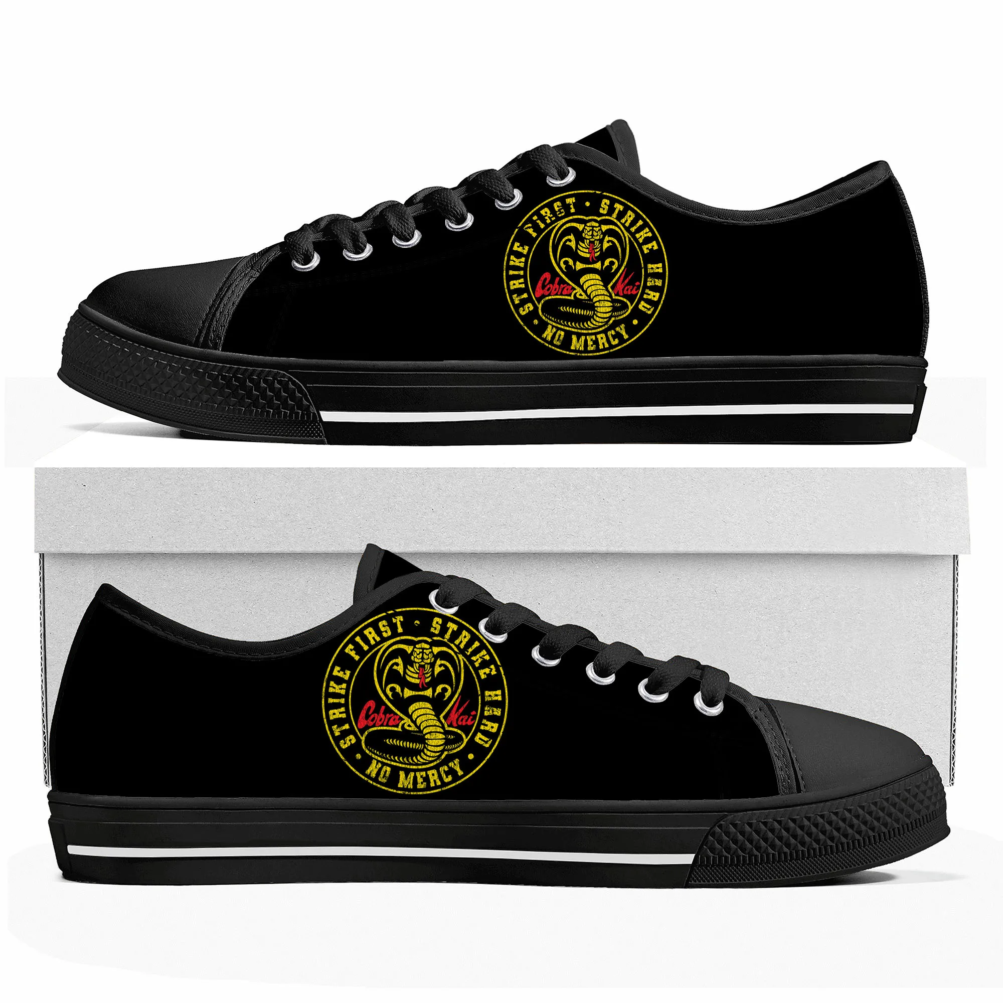 Movie Cobra Kai Snake Low Top High Quality Sneakers No Mercy Mens Womens Teenager Canvas Sneaker Casual Couple Shoes Custom Shoe