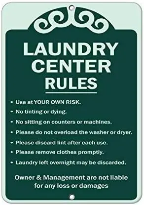 Metal Sign Great Aluminum Tin Sign Laundry Center Rules Use Own Risk Not Liable for Any Damage 8 X 12 Inch