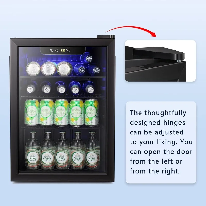 Antarctic Star 2.6 cu.ft Mini Fridge, 95 Can Beverage Refrigerator, Wine Cooler, Clear Front Glass Door Small Drink Touch Screen